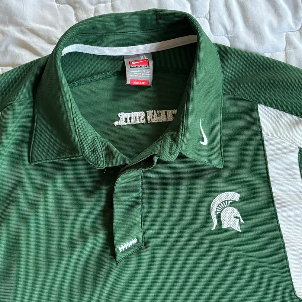 Nike Michigan State Spartans Polo Shirt Dri-FIT Athletic‎ Green XL